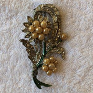 1920 Original Brooch - Rhinestones & Faux Pearl